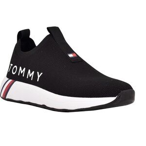 TOMMY HILFIGER Women Aliah Black Slip-on Knit Joggers with White and Red Accents